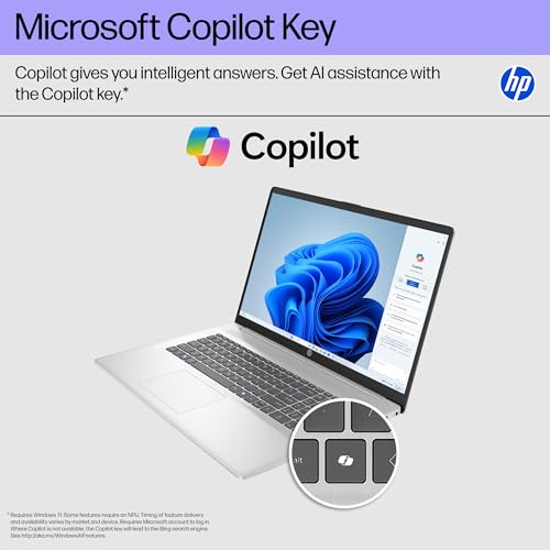 HP 17.3 inch Laptop, HD+ Display, AMD Ryzen 5 7520U, 16 GB RAM, 512 GB SSD, AMD Radeon Graphics, Windows 11 Home, Natural Silver, 17-cp2199nr