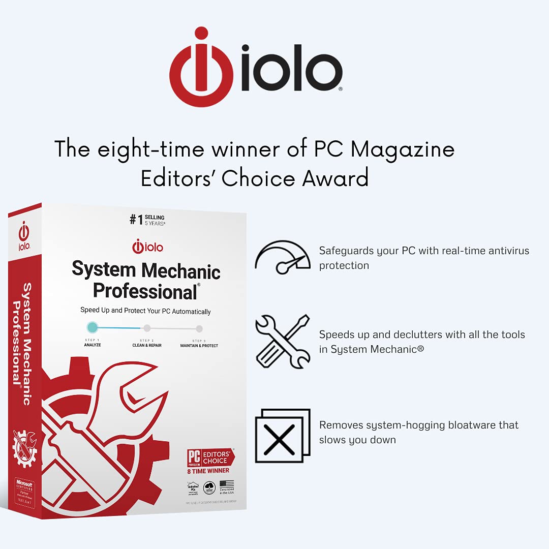 iolo - System Mechanic Pro, Computer Cleaner for Windows, Blocks Viruses and Spyware, Restores System Speed, Software License
