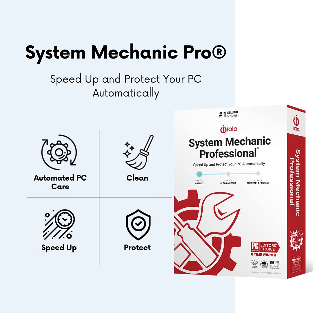 iolo - System Mechanic Pro, Computer Cleaner for Windows, Blocks Viruses and Spyware, Restores System Speed, Software License