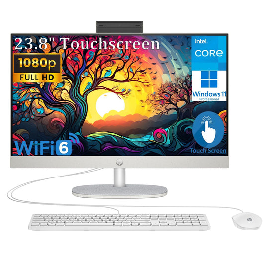 HP 24 Touchscreen All-in-One Desktop Computer for Home and School, Intel Processor (Beat i3-1110G4), 23.8" FHD Display, 32GB DDR4 RAM, 1TB PCIe SSD, WiFi 6, Bluetooth, Business AIO, Windows 11 Pro