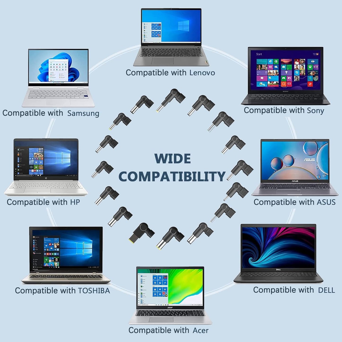 ELECBRAIN 90W Universal AC Adapter Laptop Charger Compatible with HP Dell Lenovo Acer Asus Toshiba IBM Sony Fujitsu Gateway Notebook Ultrabook Chromebook Power Supply Cord with 16 Connectors